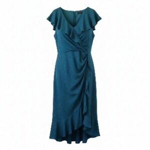 Lane Bryant Green Jacquard Ruffle High Low Midi Dress Womens 18 Wedding Guest